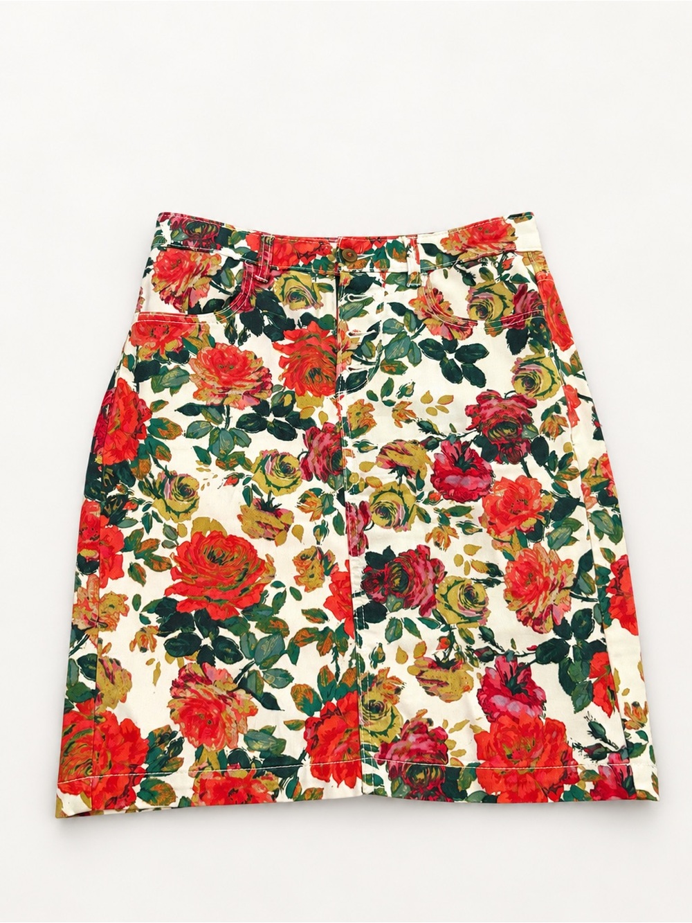 Maeve by Anthropologie floral denim/pencil skirt, size US 6